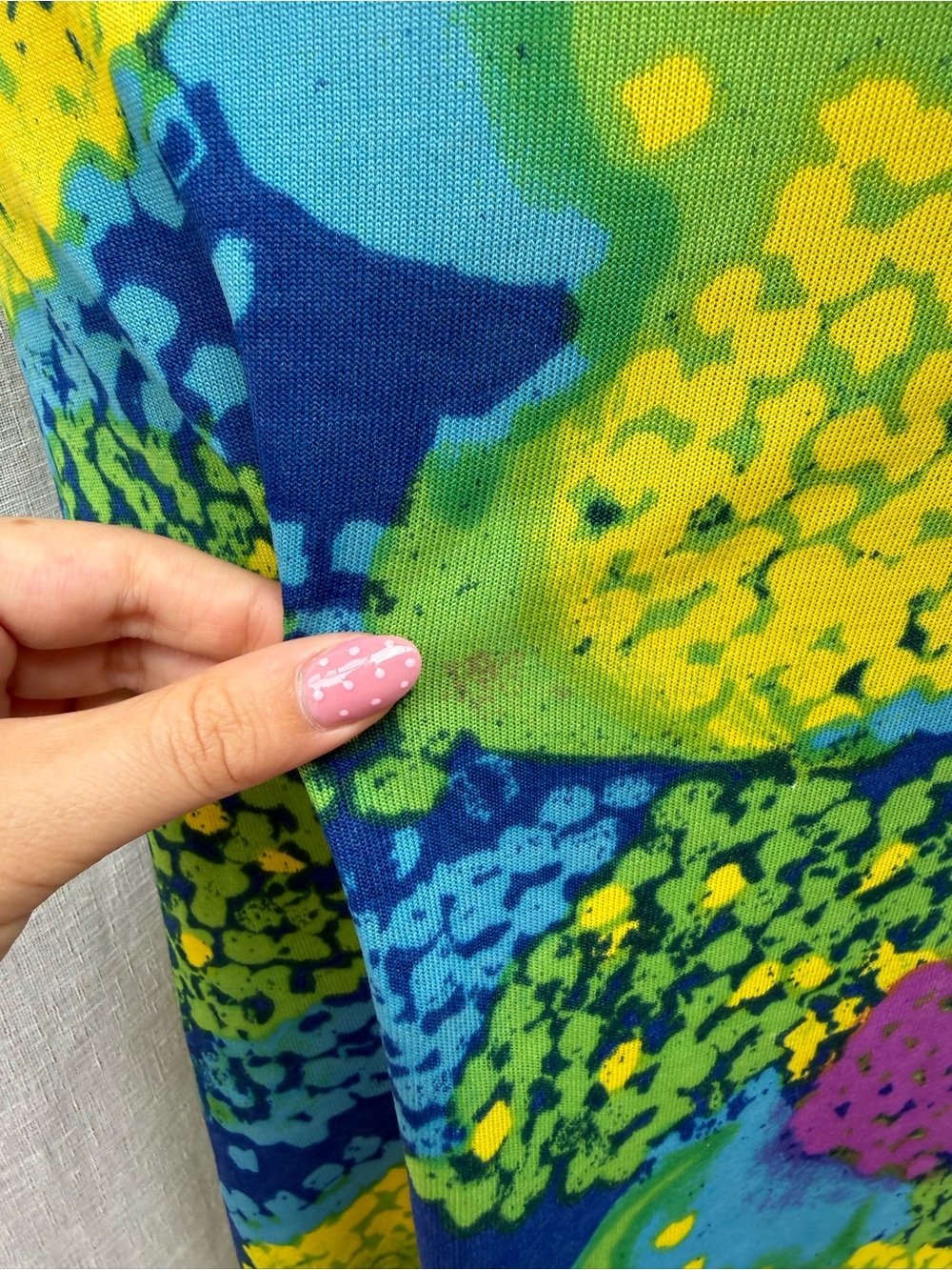 1970 paisley JerSea of Sweden cross back blue yellow green sleeveless dress - Picture 14 of 14